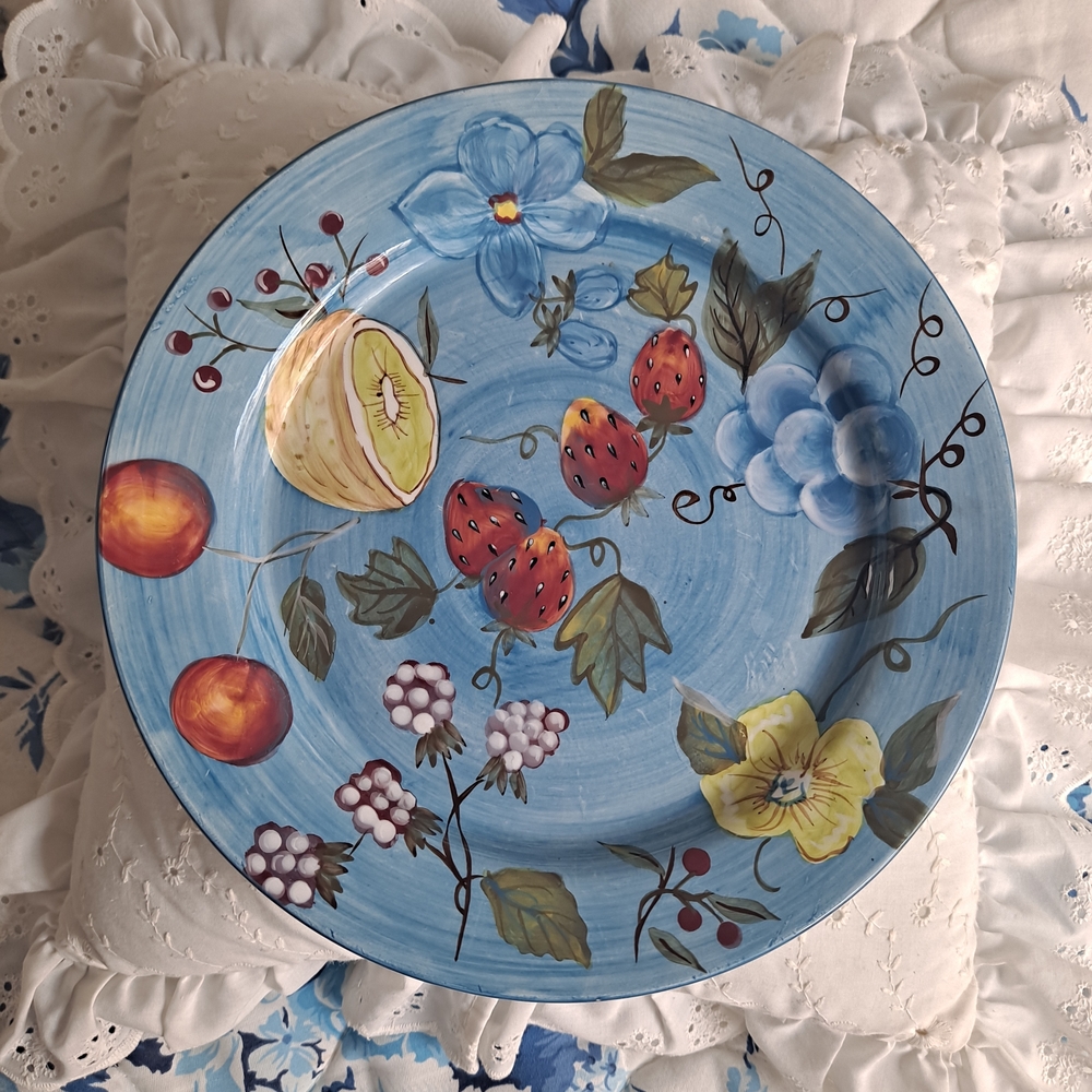 Floral and Fruit Decorative Plate - Blue, Red, Yellow